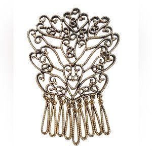Large Vintage Gold Fringe Brooch Signed GA